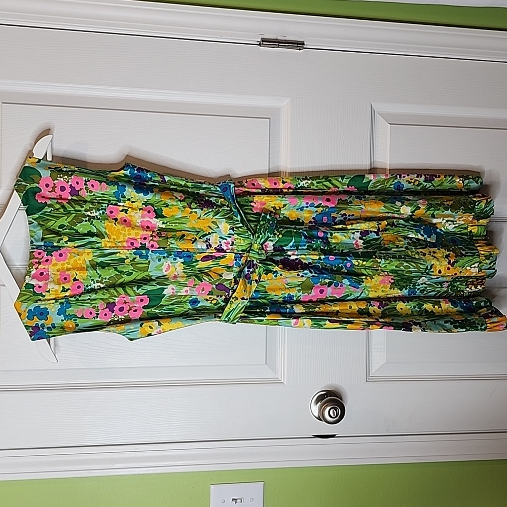 VINTAGE Tanner of North Carolina Bright Floral Scoop Neck Women's Dress Size 8 - Picture 2 of 7